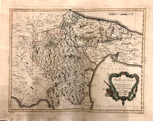 Zatta Antonio (1722-1804) Terra di Bari e Basilicata tratta dalle carte del Sig. Rizzi Zannoni 1783 Venezia 